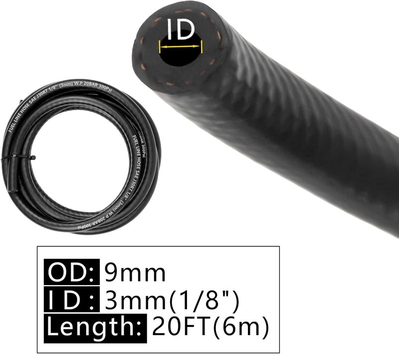 MSLANE Fuel Line Hose 1/8" ID 20FT With 5PCS Clamps, High Performance 300PSI, Push Lock Reinforced NBR Rubber Automotive Fuel Line For Lawn Mowers/Cultivator/ATV's Tractors And Other Small Engine Equipment - Image 2